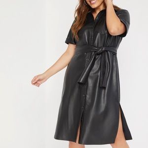 Faux leather trench / shirt dress plus size